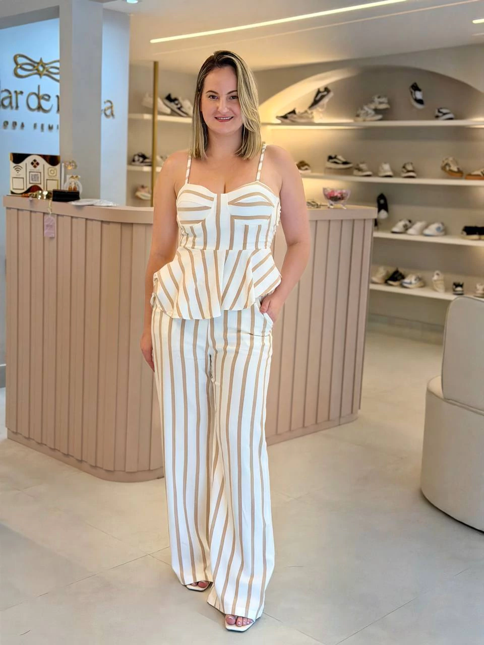 Conjunto Brenda Calça Pantalona Listras
