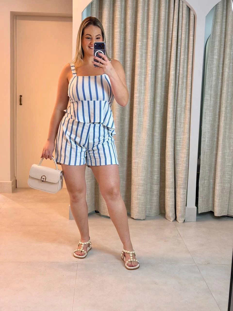 Conjunto Clara Short e Blusa Listras