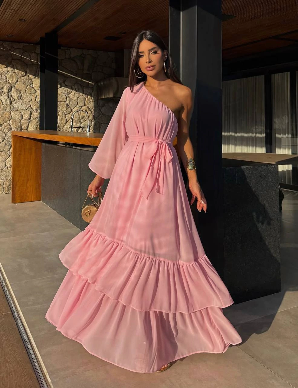 Vestido Longo Tecido Chiffon